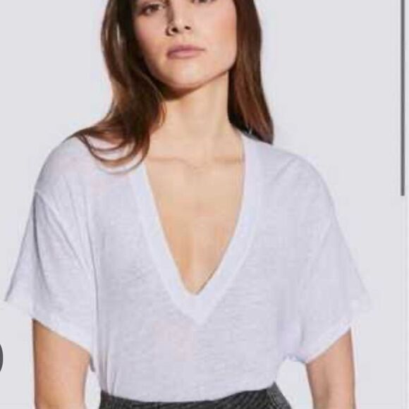 IRO Deep V Pink Linen T Shirt - Picture 3 of 10